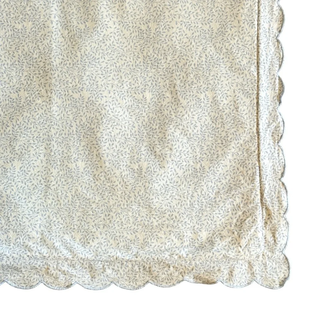Vintage French Euro Sham Pillowcases Blue White Cotton Scalloped Edge Set